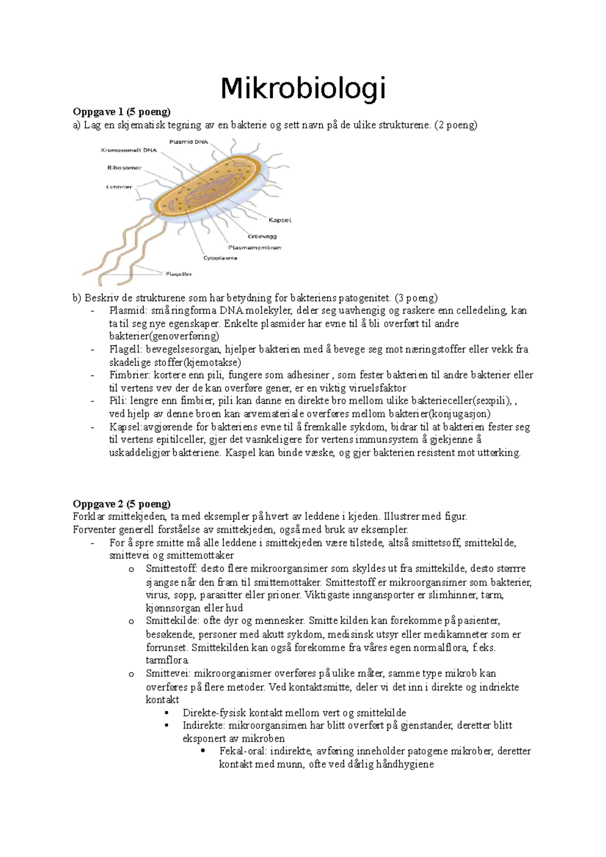 Mikrobiologi Notater - Mikrobiologi Oppgave 1 (5 Poeng) A) Lag En ...