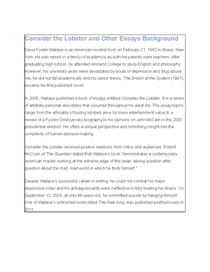 Consider The Lobster And Other Essays Background Studocu Summary Consider The Lobster And Other Essays Background Studocu Summary Library