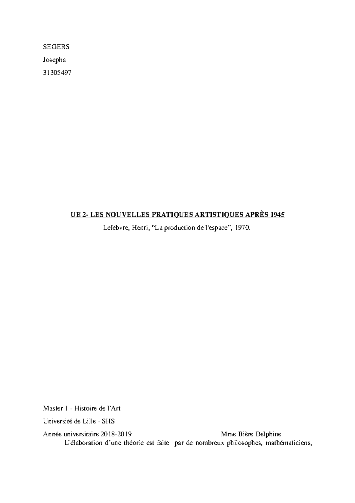 Compte rendu d'ouvrage Lefebvre La production de l'espace SEGERS