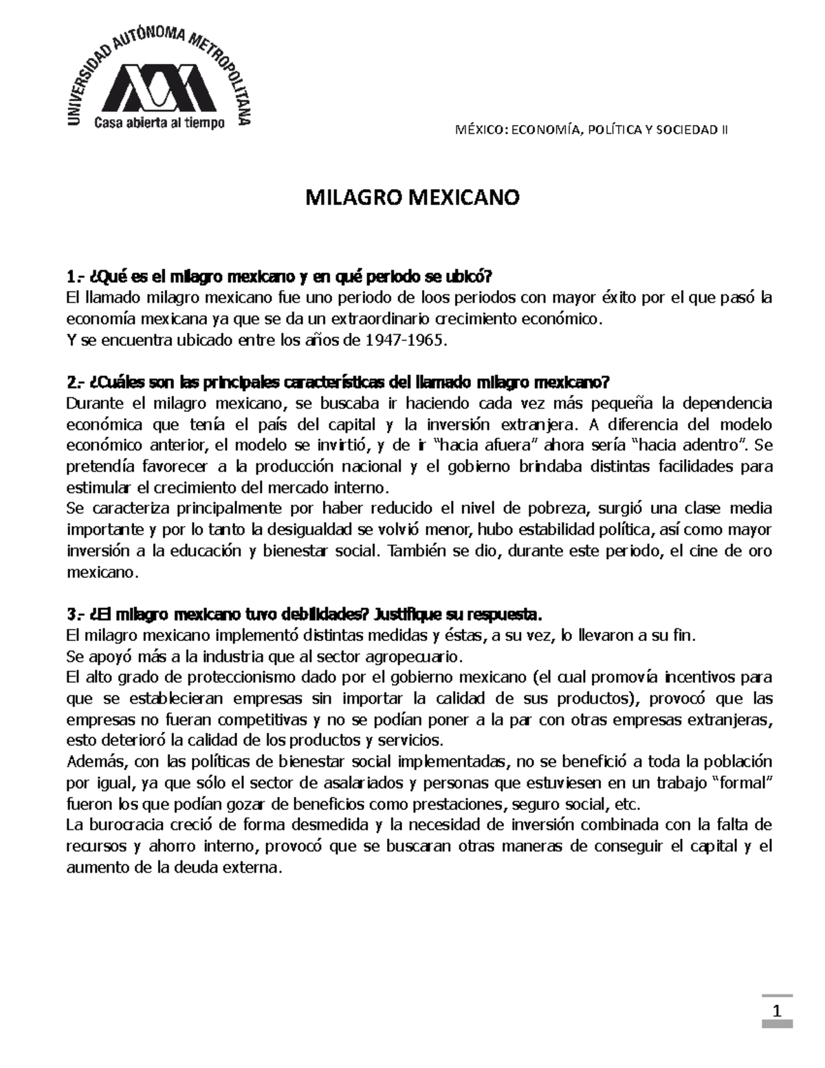 Mexico Ii Milagro Mexicano Mexico Economia Politica Y Sociedad Studocu