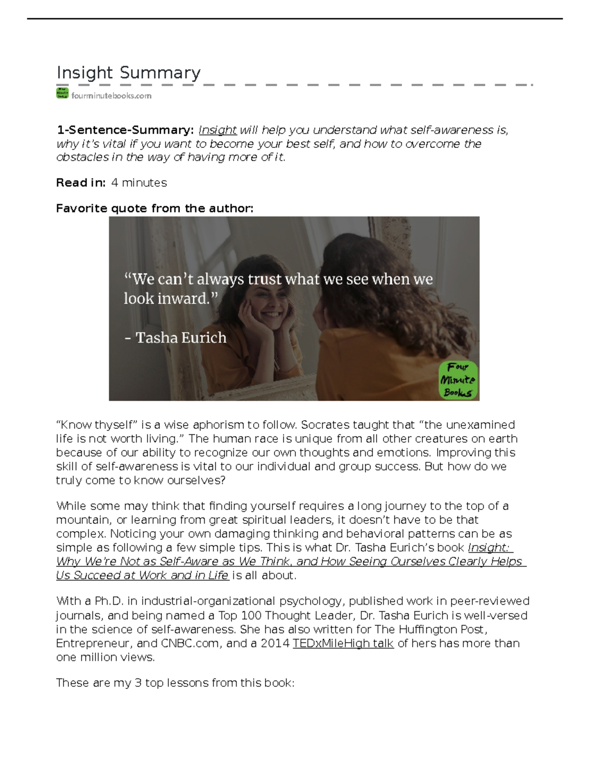 Insight summary 1 Lecture Notes Insight Summary 1SentenceSummary Insight will help you