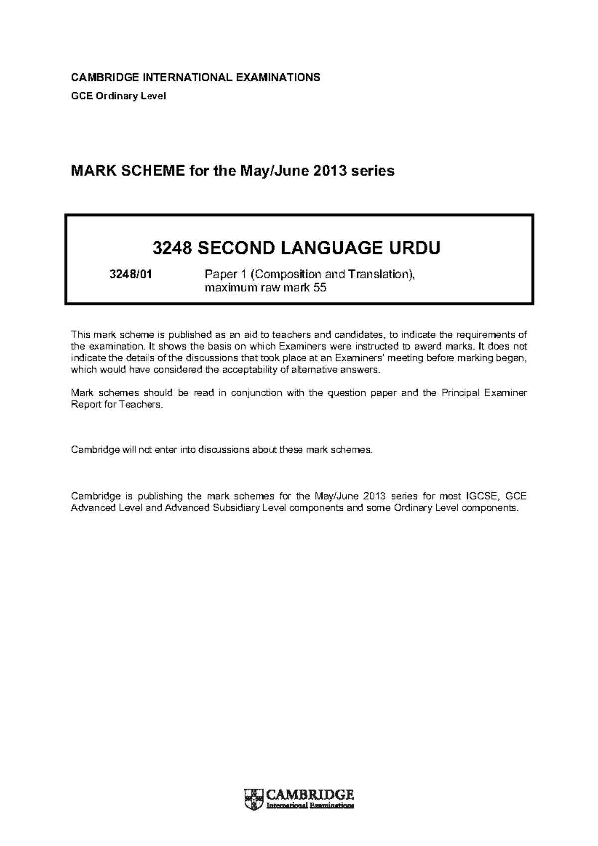 3248 s13 ms 1 - Past paper of O level Urdu Syllabus 3248 2013 ...