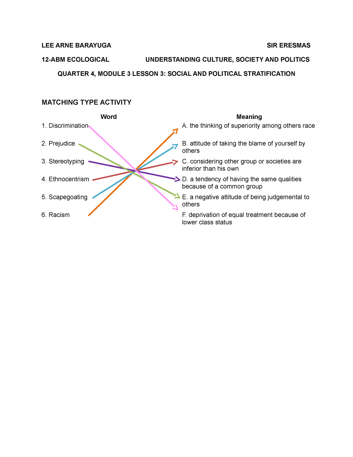 UCSP Module 3 Lesson 3 Social And Political Stratification - LEE ARNE ...