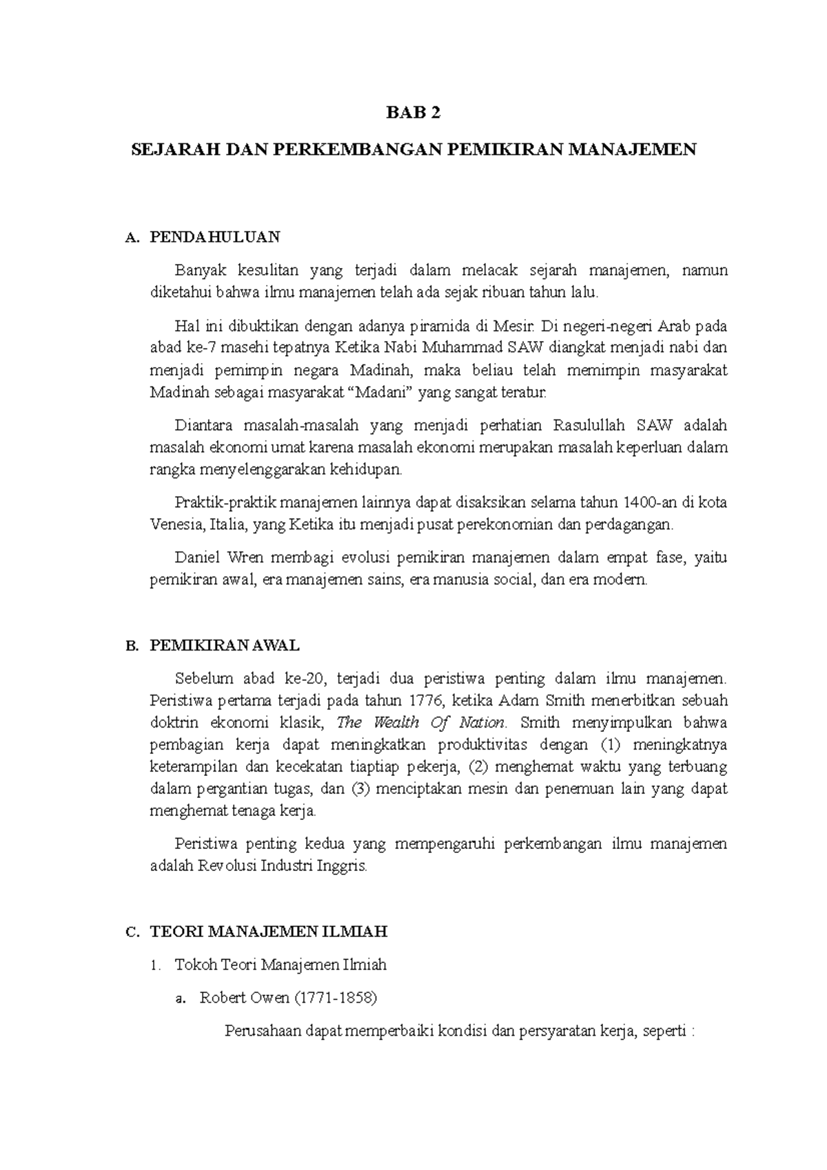 BAB 2 - Sejarah Dan Perkembangan Pemikiran Manajemen - BAB 2 SEJARAH ...