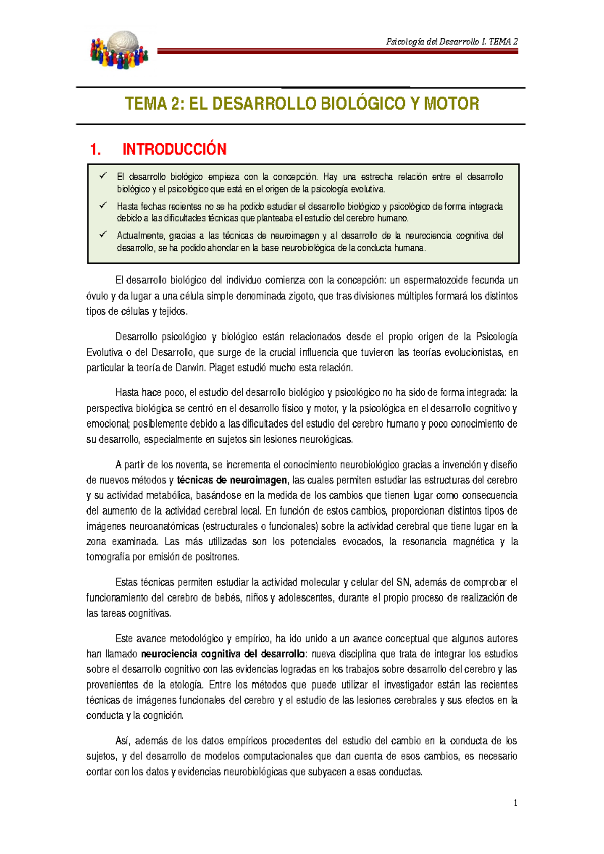 Tema 2 El Desarrollo Biologico Y Motor 6119 Studocu