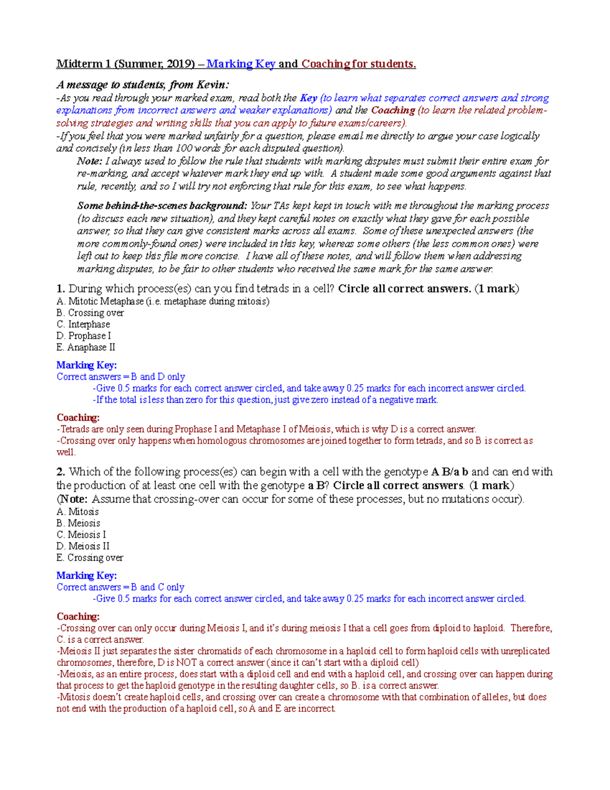Sample Midterm 1B - Key - Midterm 1 (Summer, 2019) – Marking Key and ...