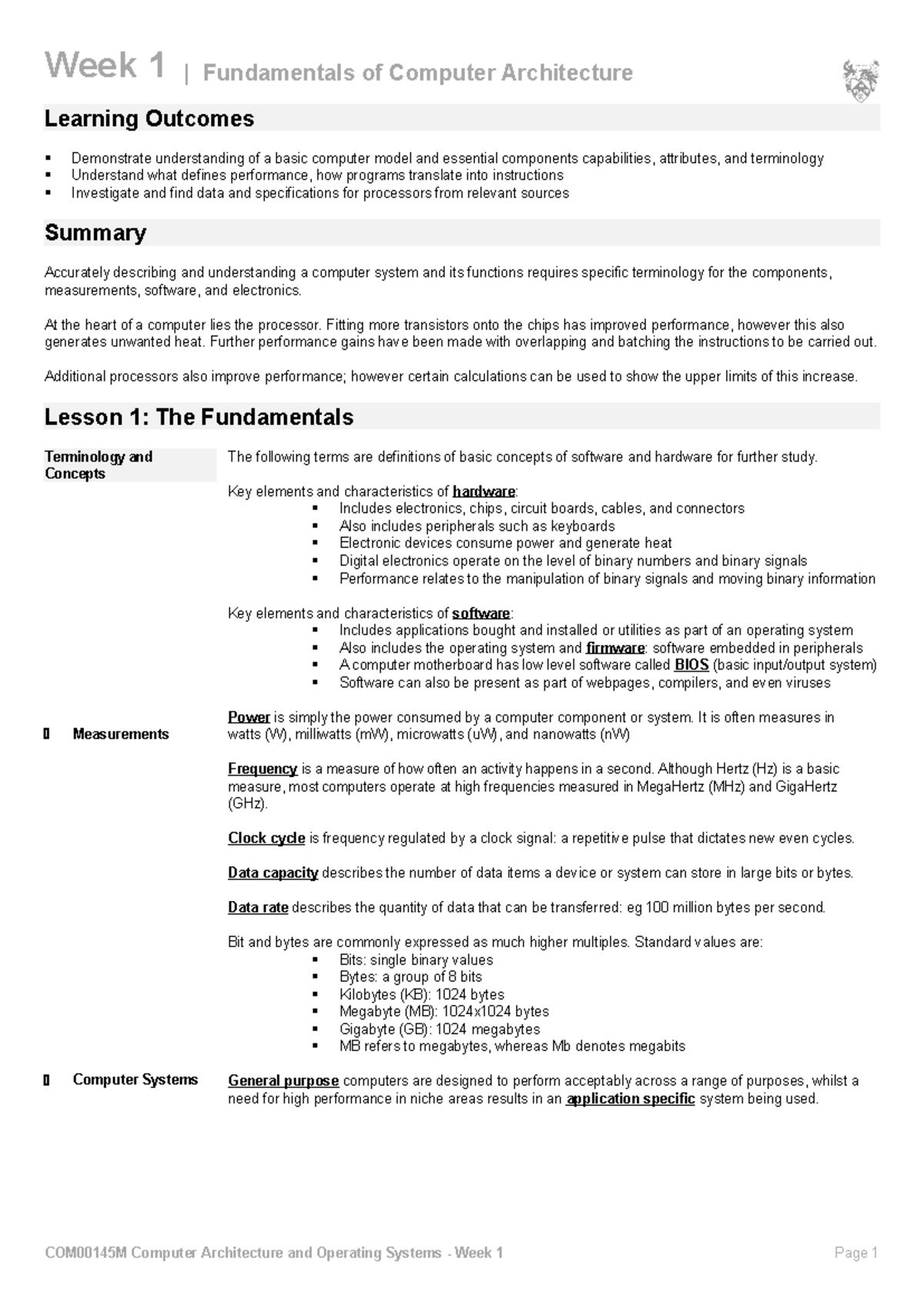 01 Computer Architecture and Operating Systems - Week 1 - Learning ...
