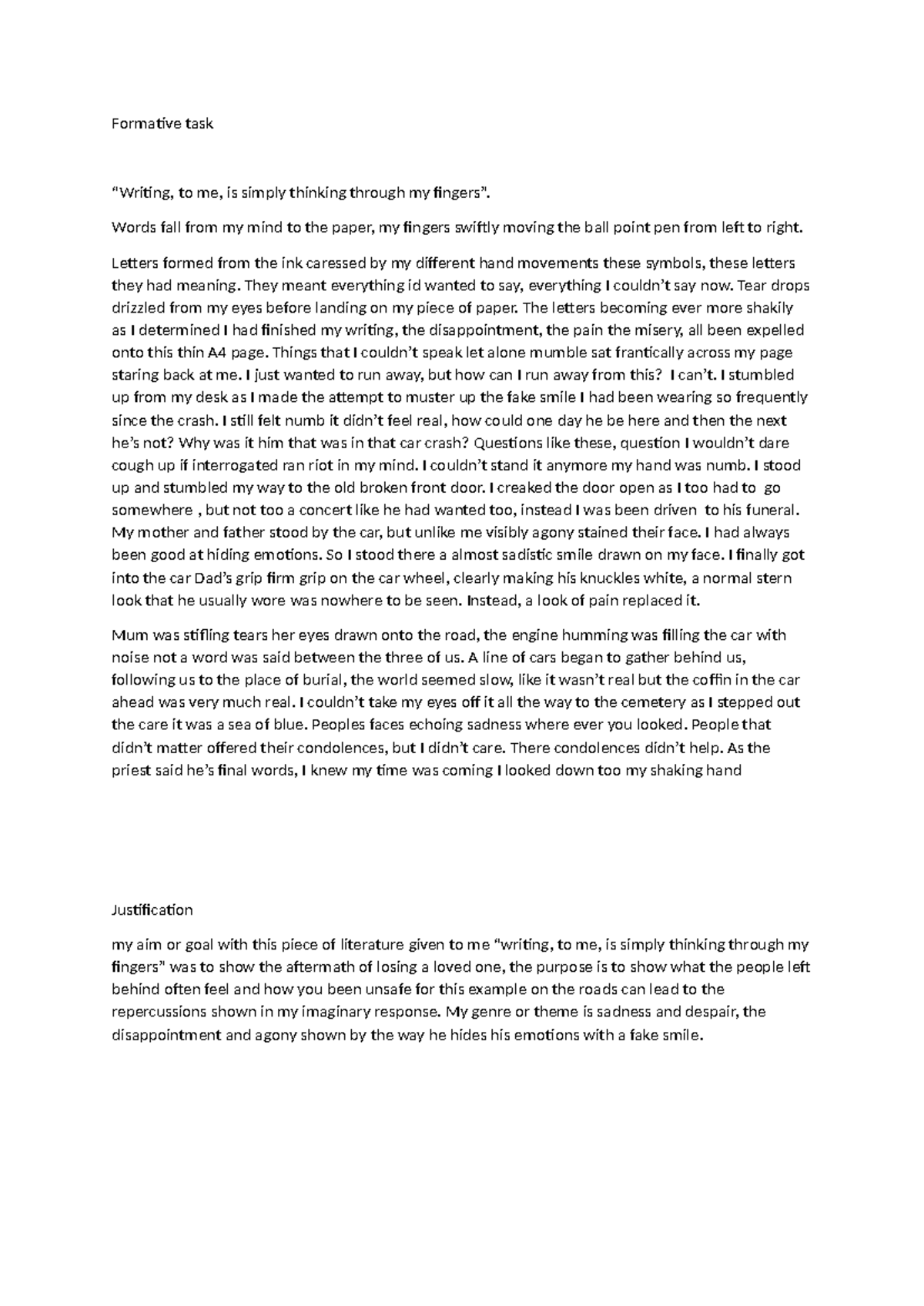 Formative Task: English Year 11 Review - Formative task “Writing, to me ...
