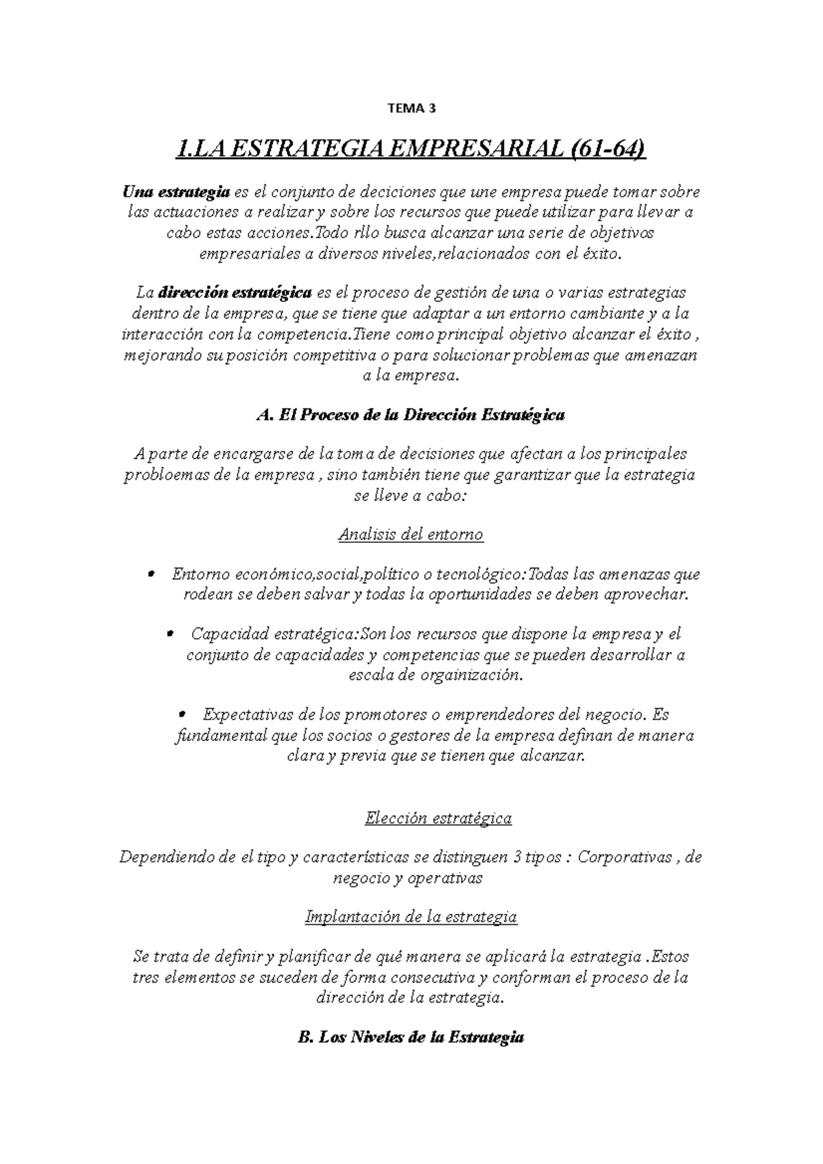 TEMA 3 - Apuntes Economia de la Empresa - TEMA 3 1 ESTRATEGIA ...