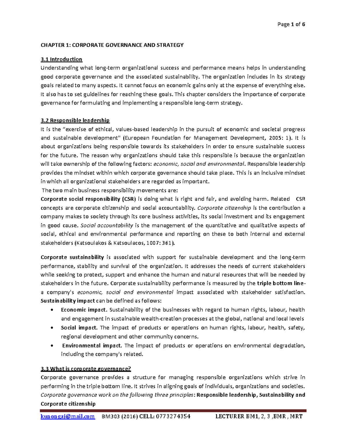 Chapter 3 Corporate Governance and Strategy - CHAPTER 1: CORPORATE ...