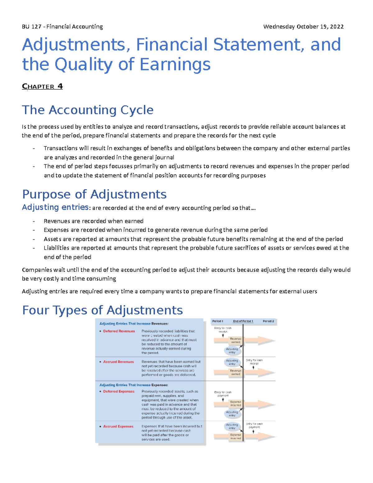 Accounting Chapter 4 Notes - BU 127 - Financial Accounting Wednesday ...