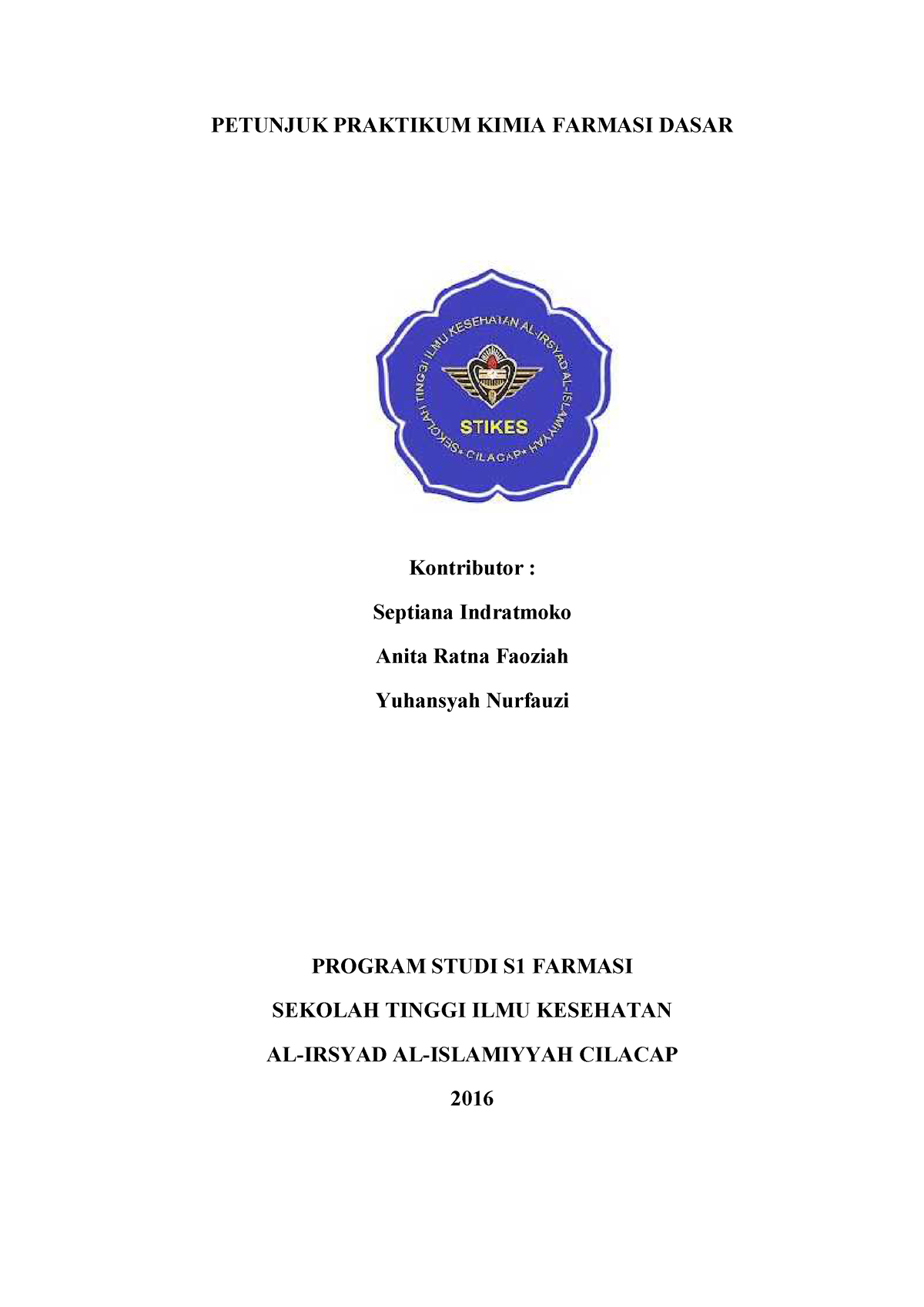 Petunjuk Praktikum Kimia Farmasi Dasar 2016 - PETUNJUK PRAKTIKUM KIMIA ...