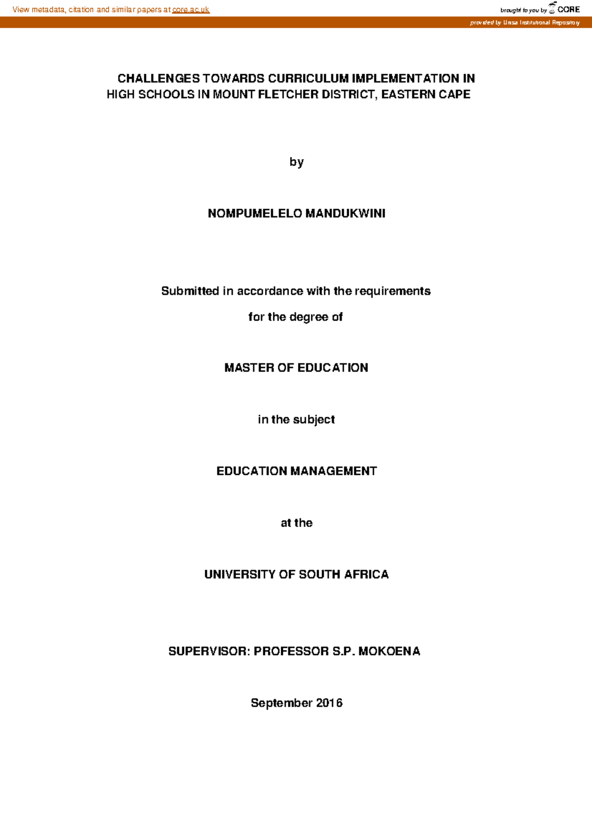 Challenges Towards Curriculum Implementation IN - CHALLENGES TOWARDS ...