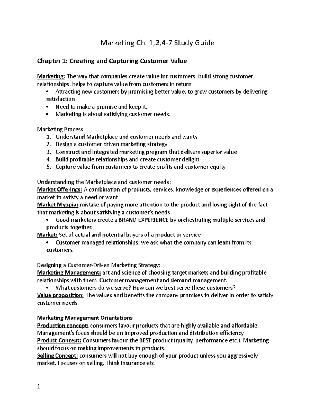 Marketing Midterm review - Marketing Ch. Study Guide Chapter 1 ...