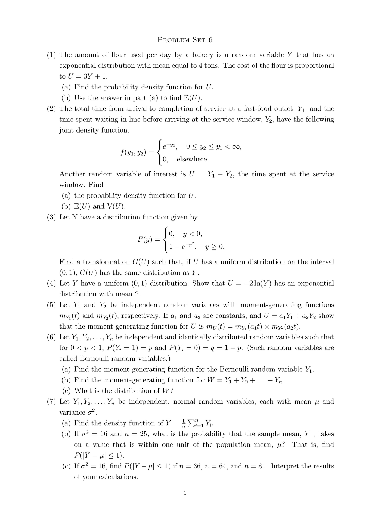 Problem Set 6 - statistics homework 6 - Problem Set 6 (1) The amount of ...