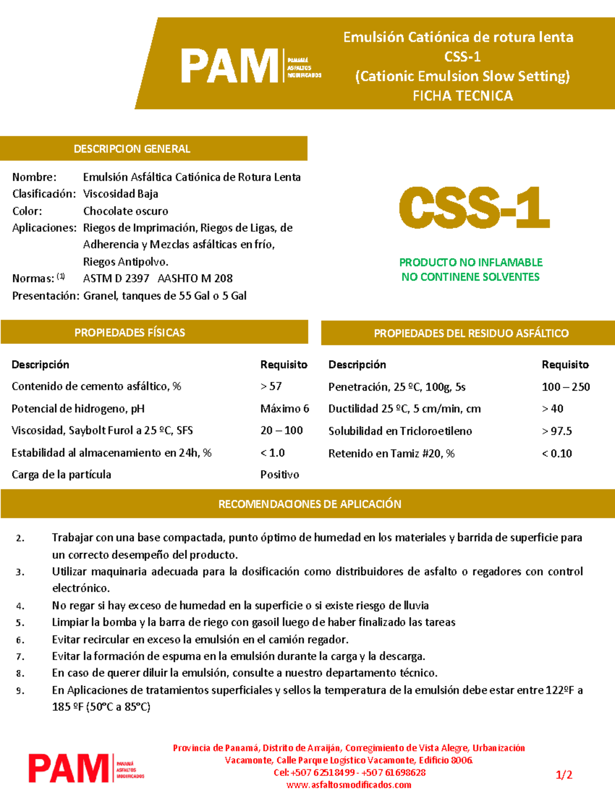 Ficha tecnica emusion asfaltica - Emulsión Catiónica de rotura lenta ...