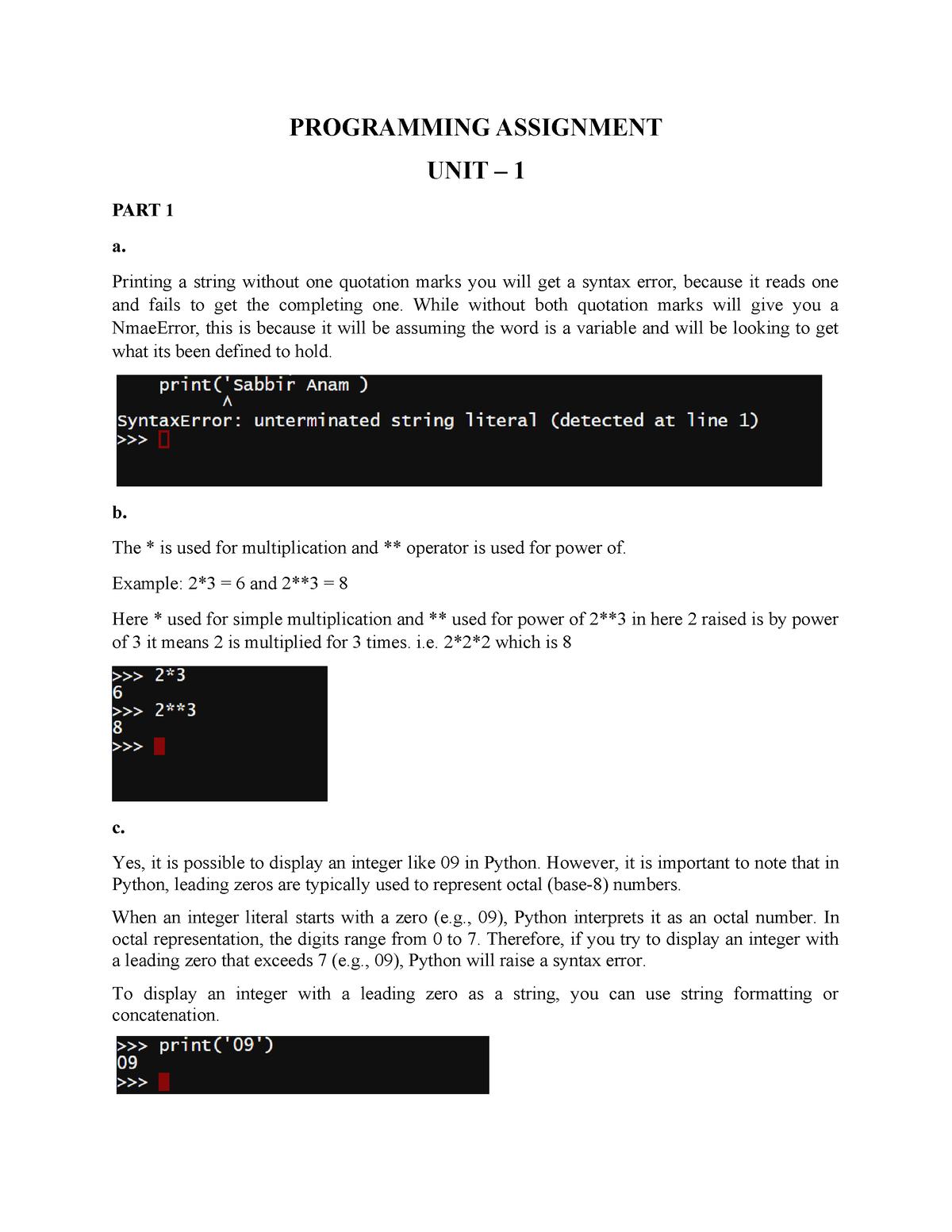 programming assignment rationals