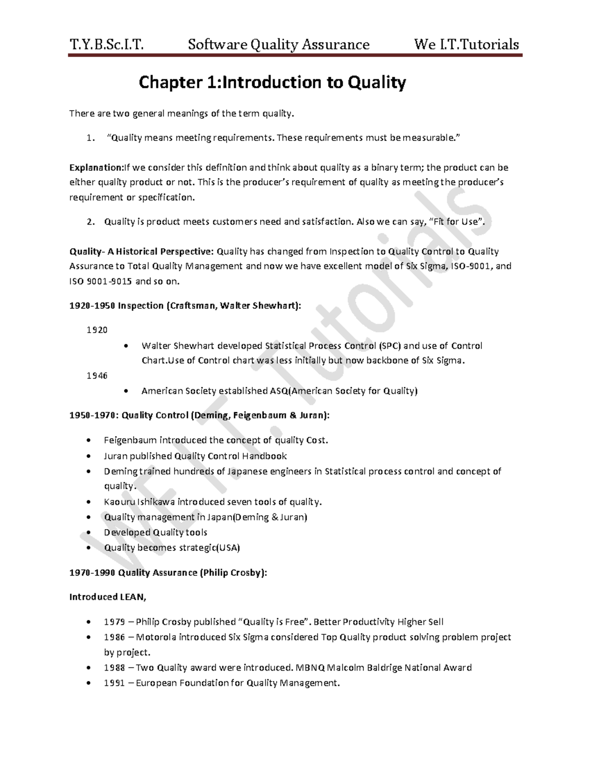 TYIT SQA SEM 6 - Chapter 1:Introduction to Quality There are two ...