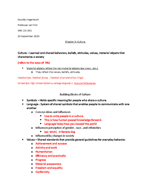 SOC 101 Chapter 1 Lecture Notes (9-11) - Cassidy Hagenbuch Professor ...