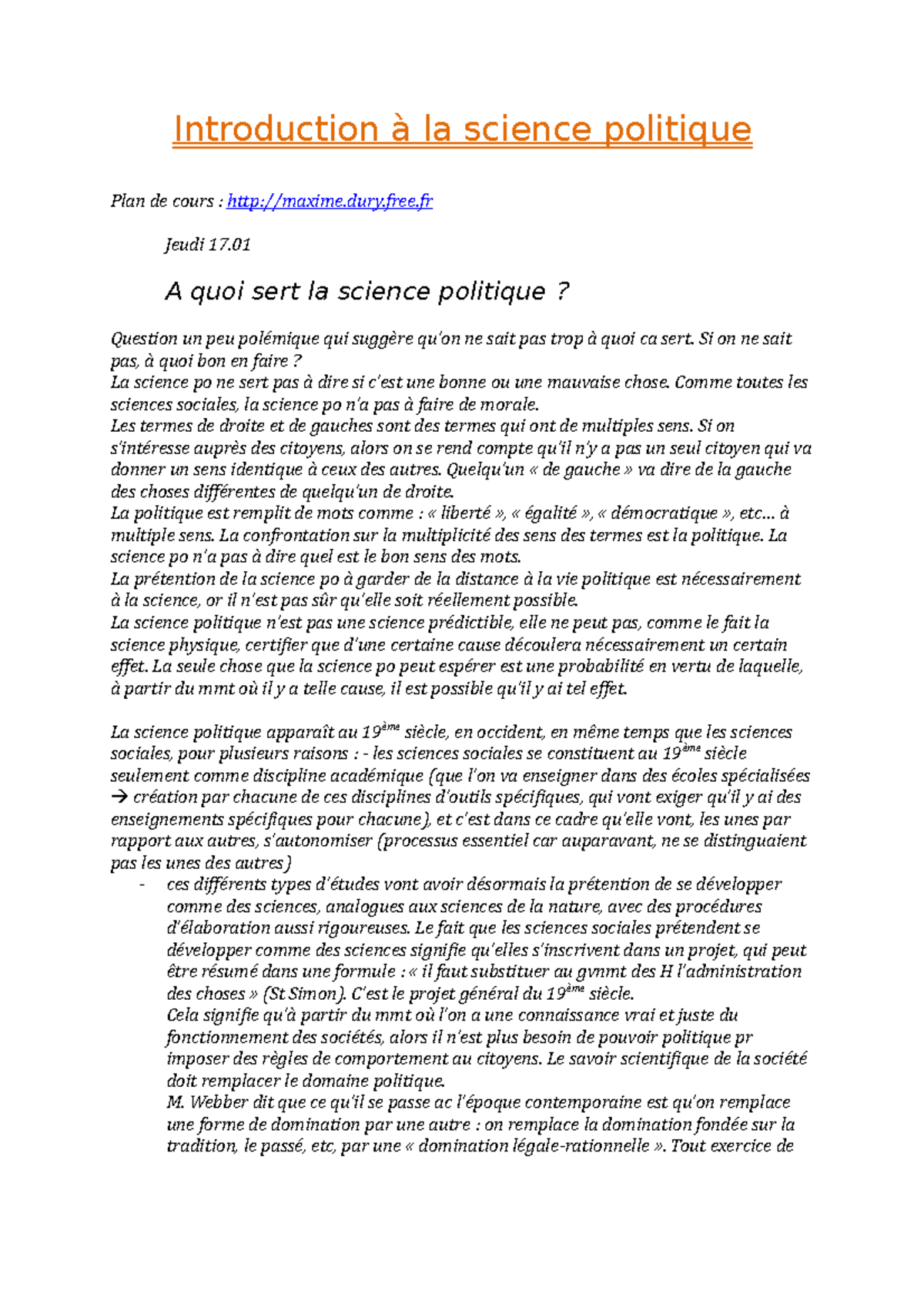 A quoi sert la science po Introduction à la science politique Plan de cours maxime.dury.free