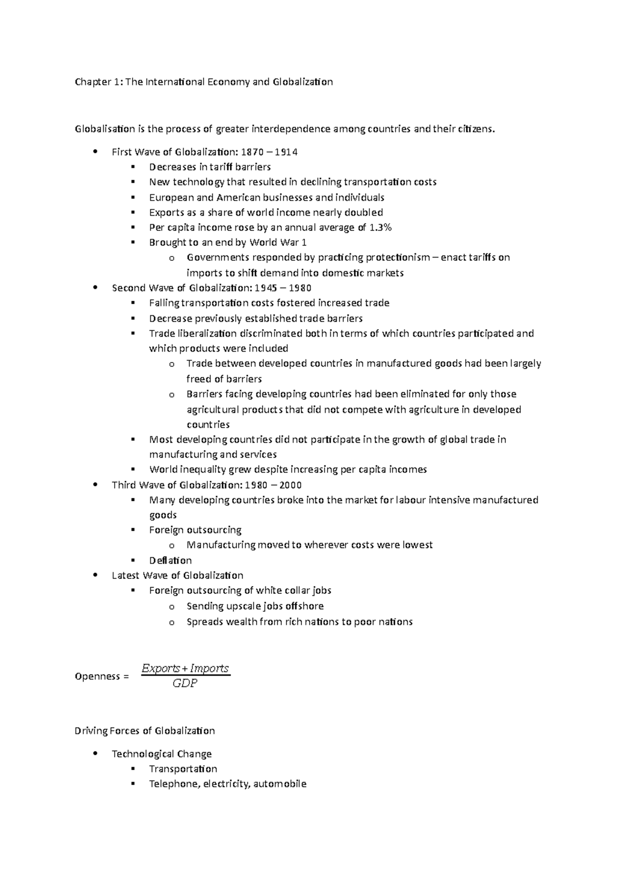 Economics of Globalisation Notes - Chapter 1: The International Economy ...