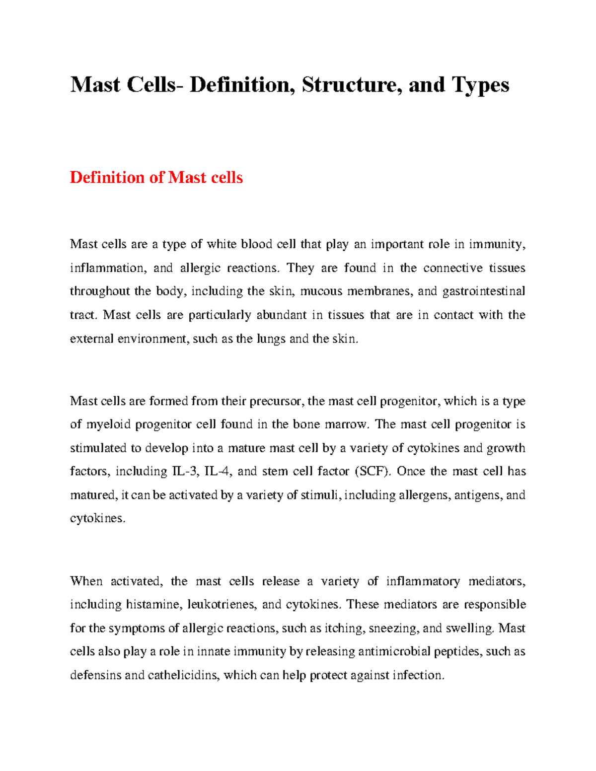 Mast Cells Definition, Structure, and Types Mast Cells Definition