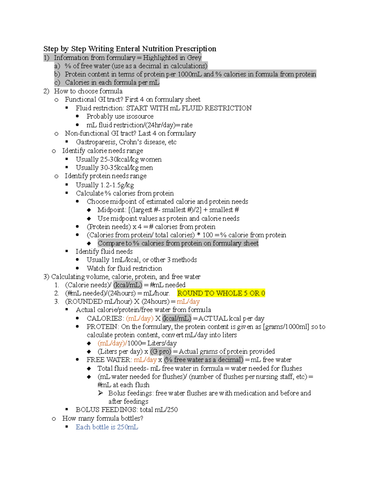 Step by Step writing enteral nutrition prescription Step by Step