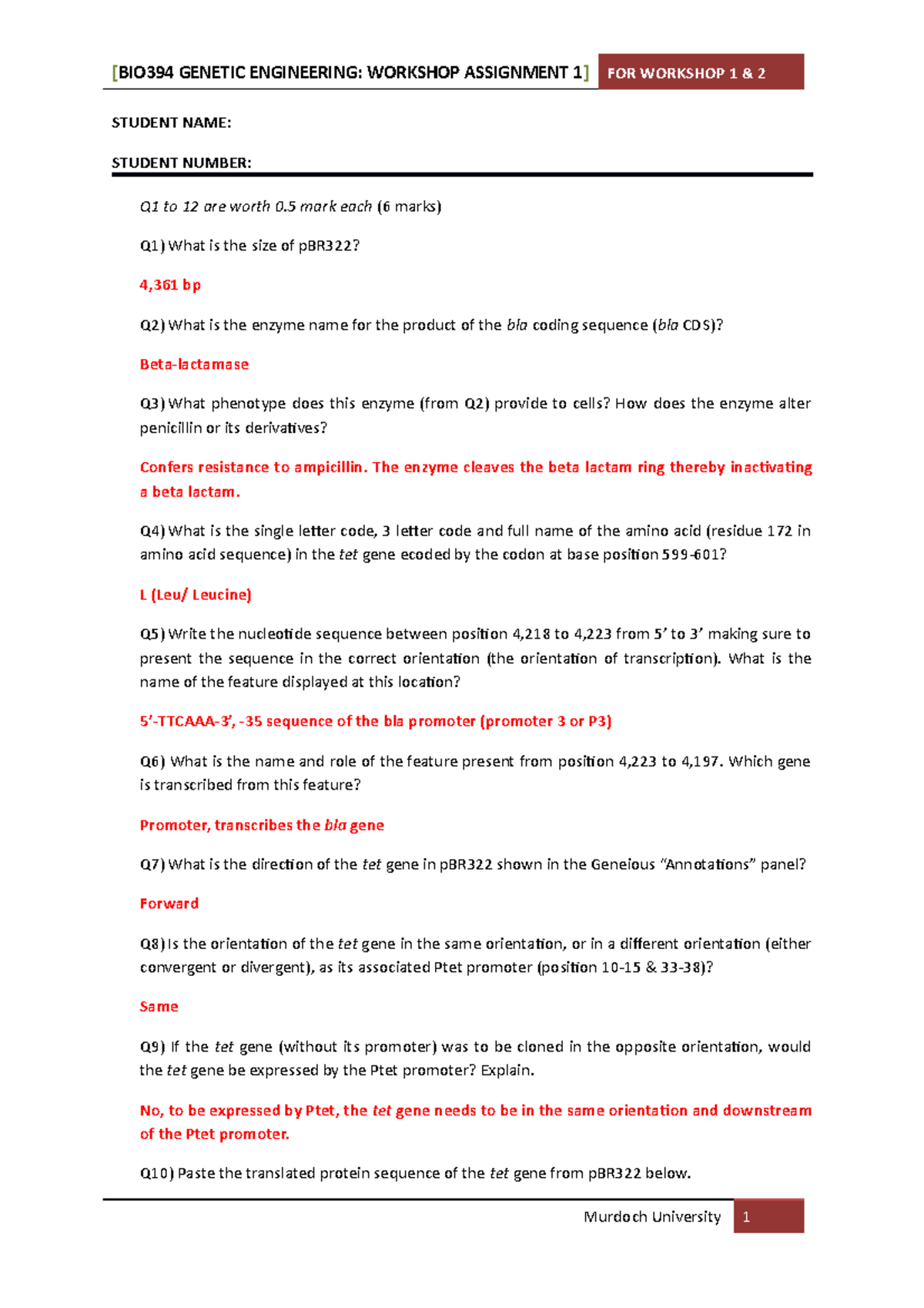 BIO394 Assignment 1 Answers - [BIO394 GENETIC ENGINEERING: WORKSHOP ...