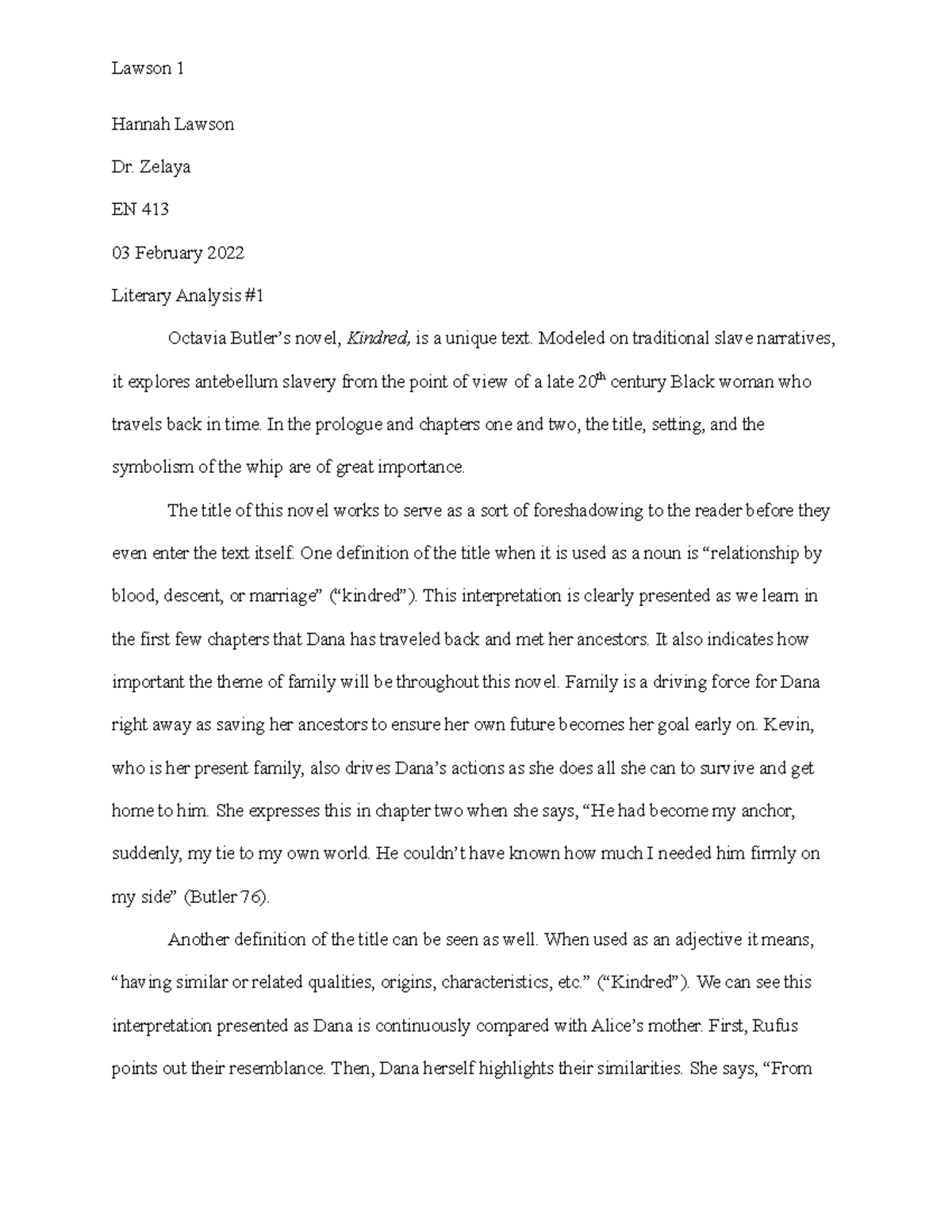 kindred literary analysis essay