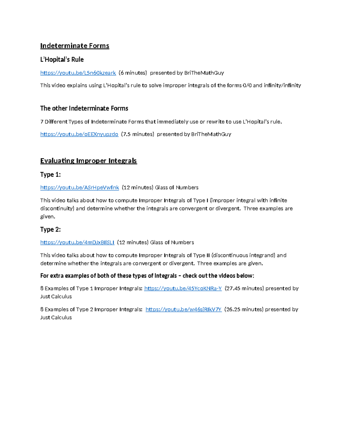 Module 2 Videos Indeterminate and Improper Integrals - Indeterminate ...