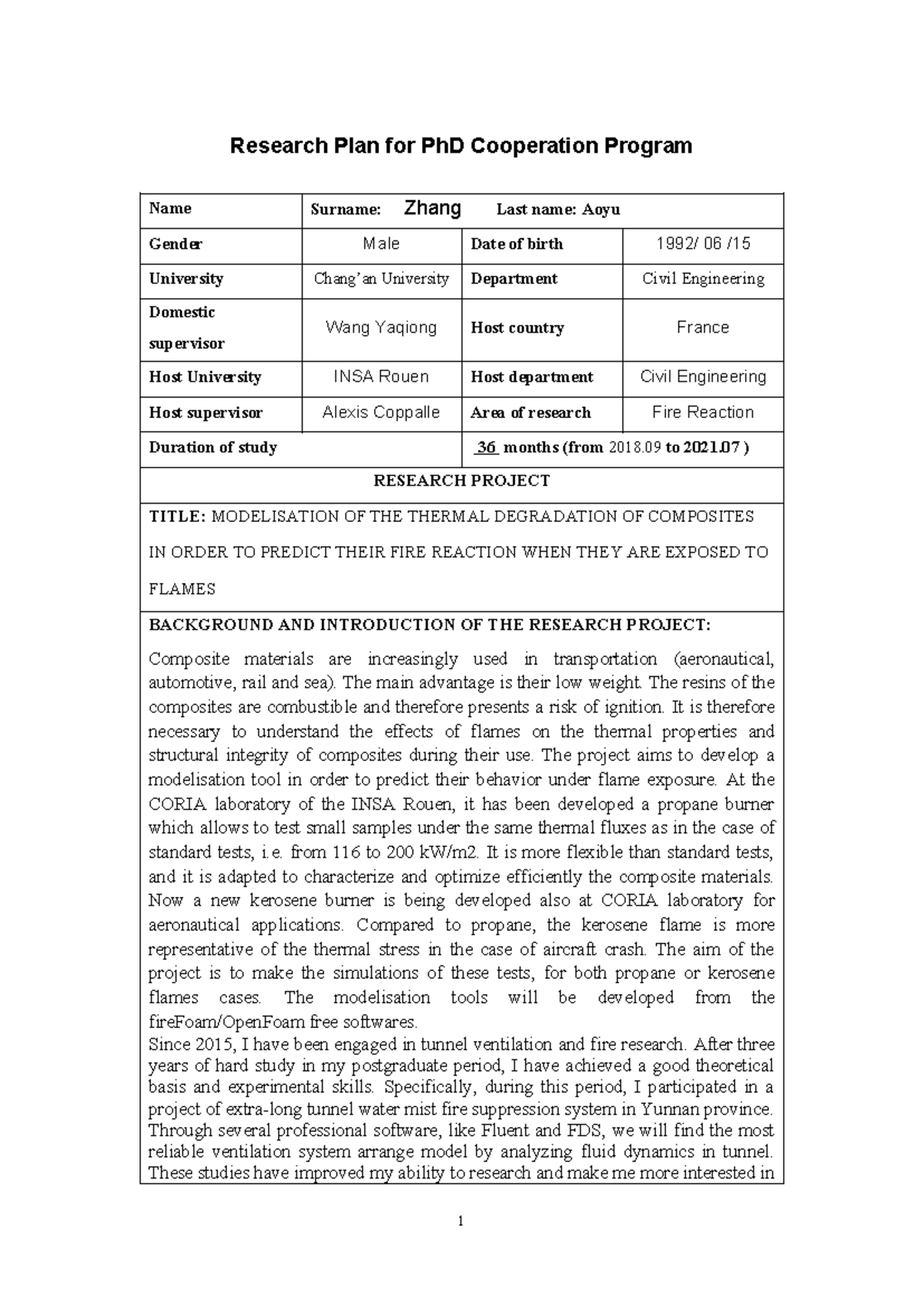 Research Plan zay - Research Plan for PhD Cooperation Program Name ...