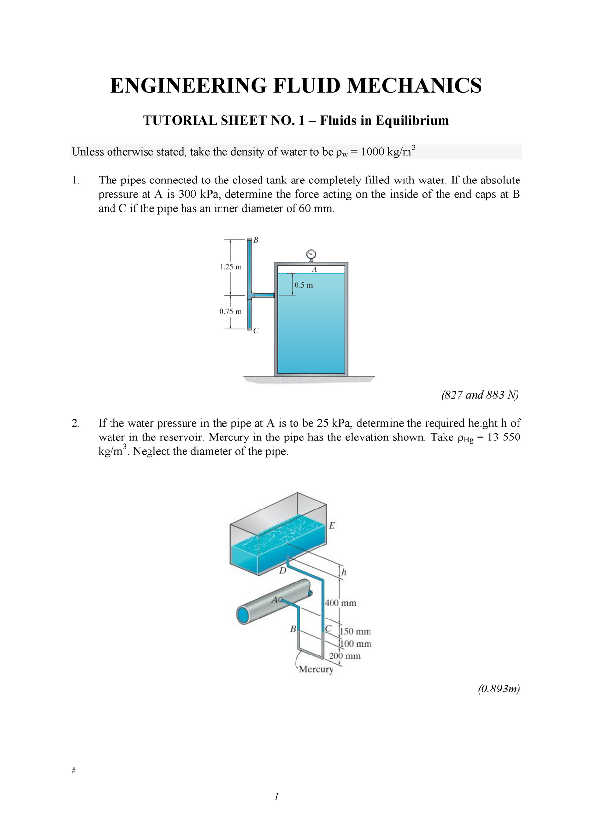 MEC208 Tutorials + Answers - # ENGINEERING FLUID MECHANICS TUTORIAL ...