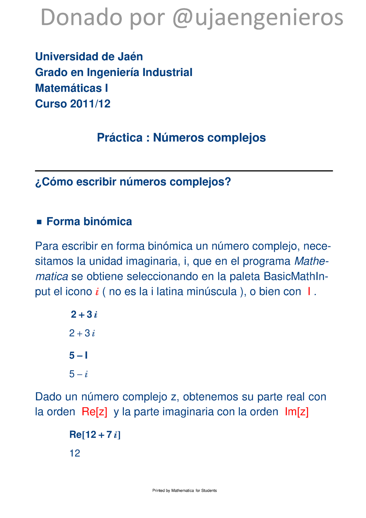 Apuntes Numeros Complejos Ampliacion De Matematicas Studocu