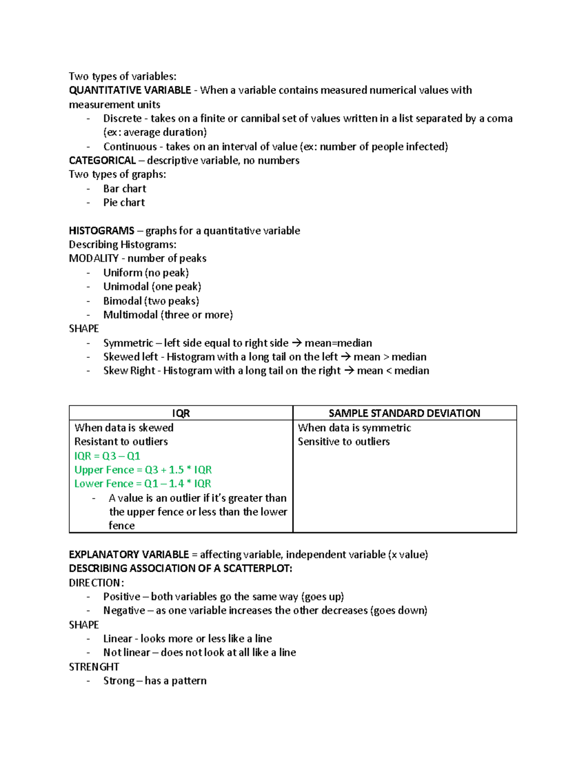 STAT 130 lecture notes final - Two types of variables: QUANTITATIVE ...