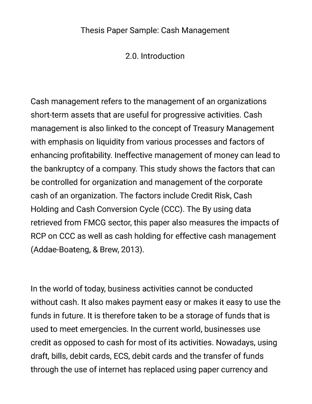 cash management thesis