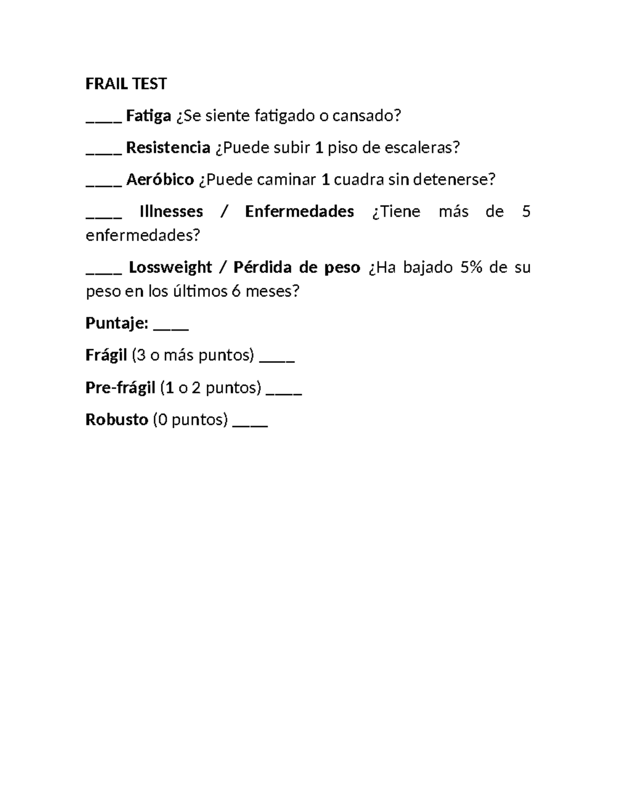 Frail TEST - apuntes - dietoterapia del adulto y adulto mayor I - FRAIL ...