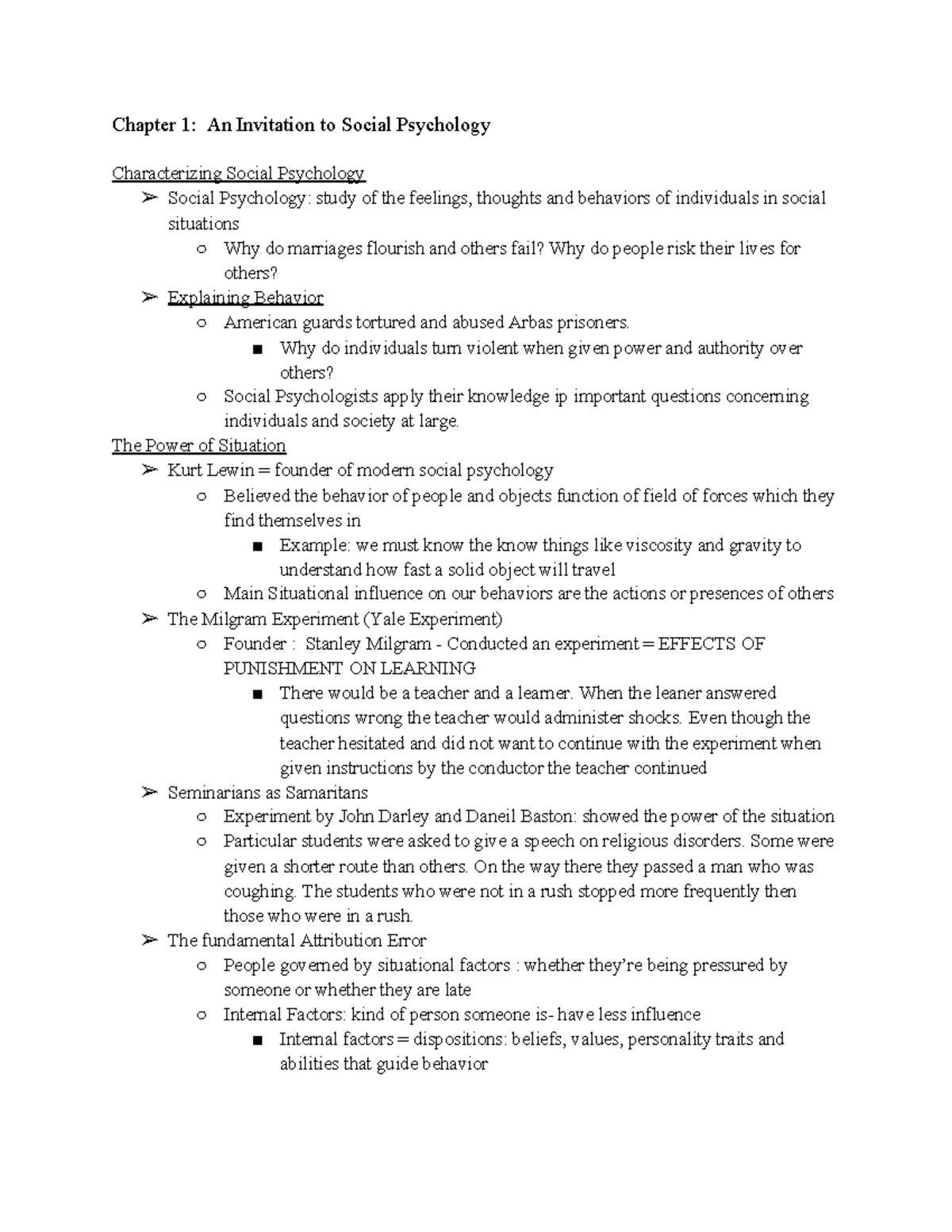 Chapter 1 Notes - Chapter 1: An Invitation to Social Psychology ...