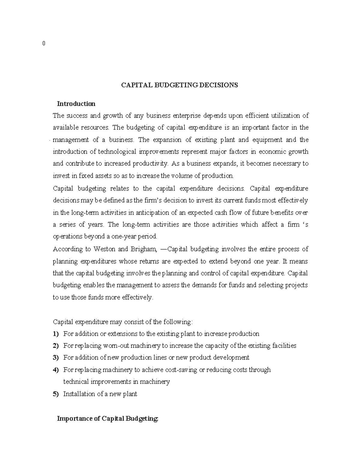 Capital budgeting - Summary Financial management - 0 CAPITAL BUDGETING ...
