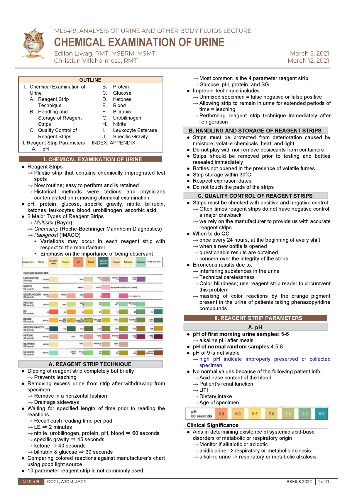 MLS419LEC M12 Chemical Examination Of Urine Part I And II - Reagent ...