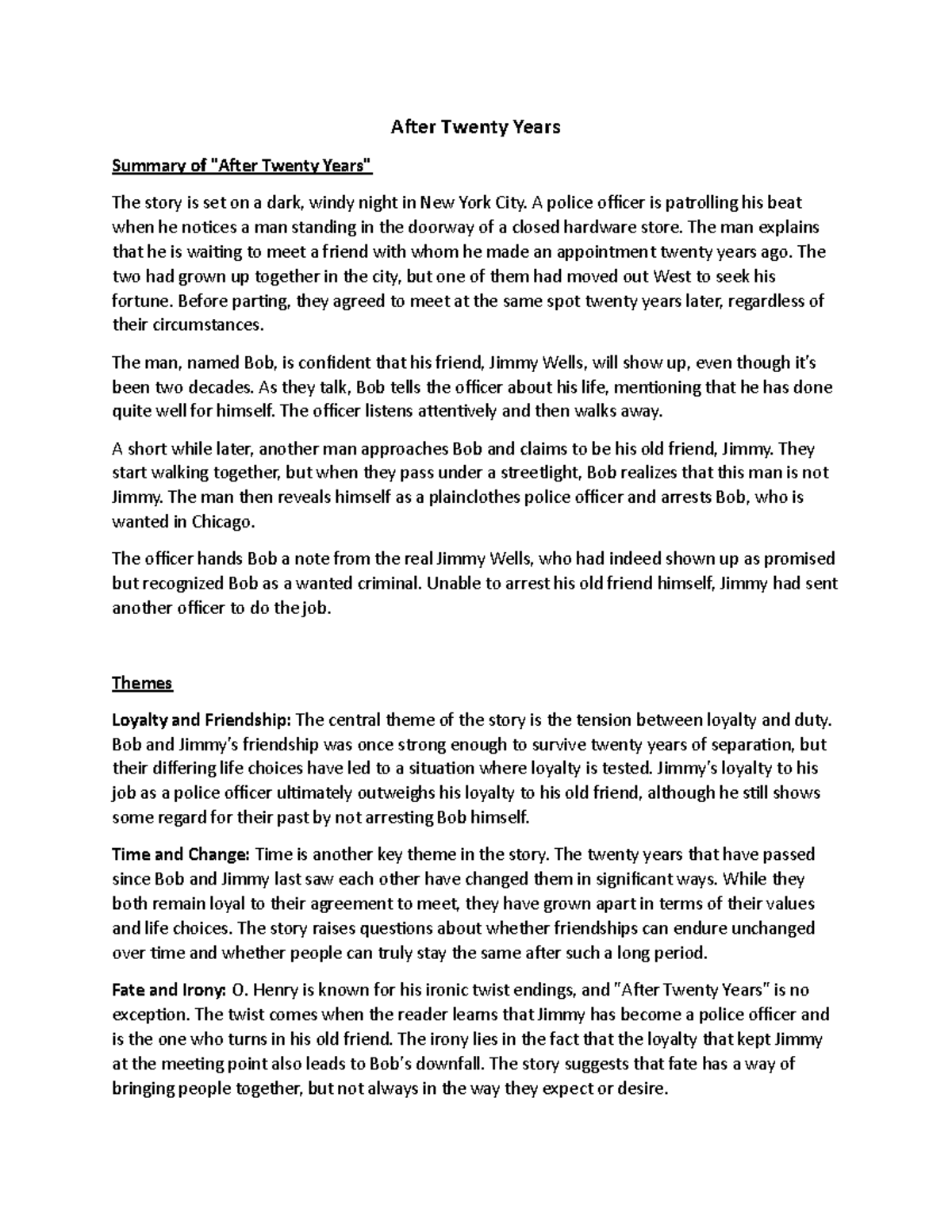 After Twenty Years [DSC-B] Notes - After Twenty Years Summary of "After ...