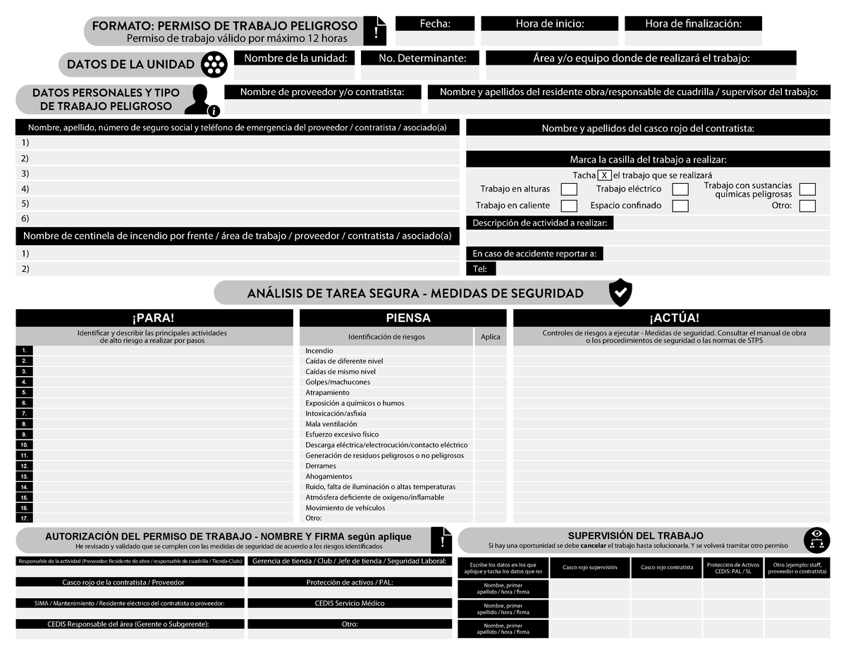 Permiso De Trabajo Peligroso V Nombre Apellido N Mero De Seguro