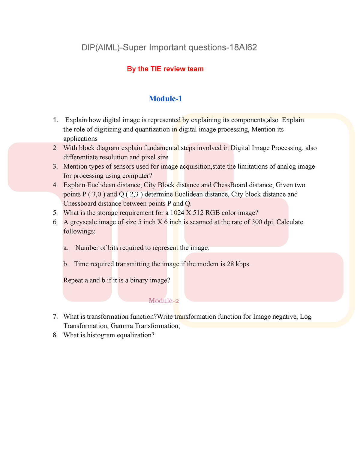 TIE SIMP - Aiml Notes - DIP(AIML)-Super Important Questions-18AI By The ...