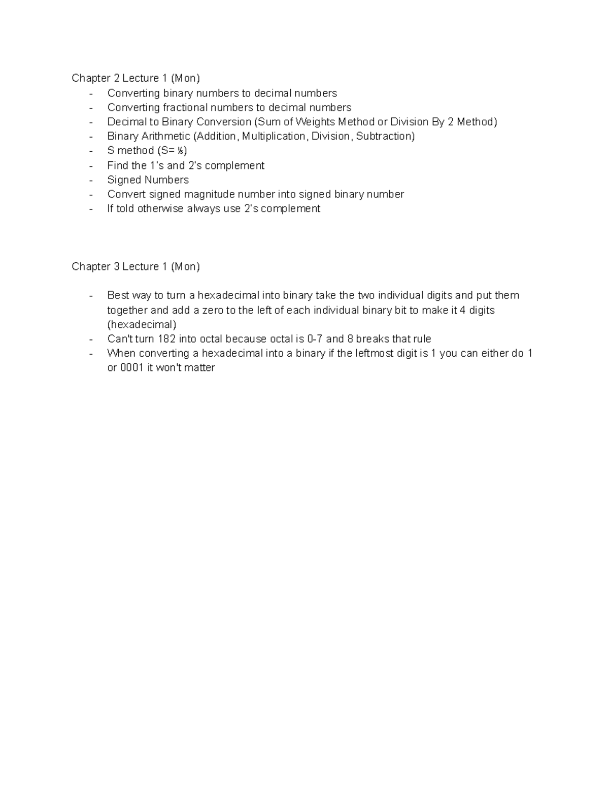 CP220 Notes - Chapter 2 Lecture 1 (Mon) - Converting binary numbers to ...