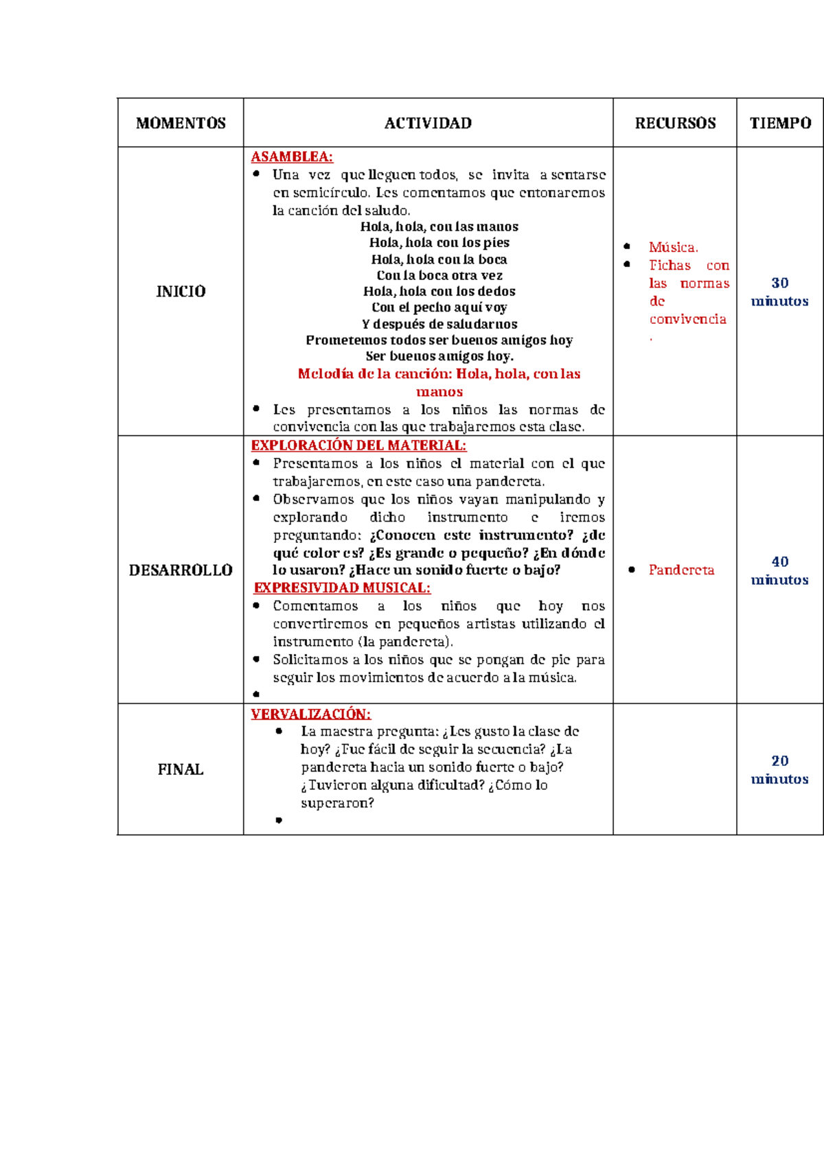Sesión - lklñ - MOMENTOS ACTIVIDAD RECURSOS TIEMPO INICIO ASAMBLEA: Una ...