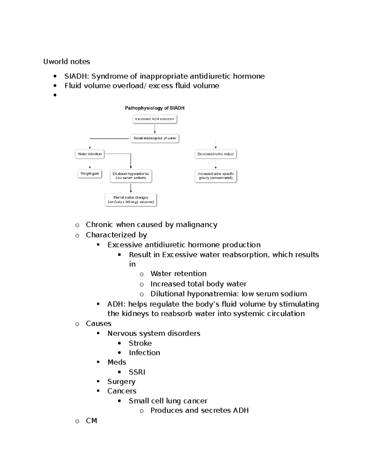 Uworld notes - Uworld notes SIADH: Syndrome of inappropriate ...