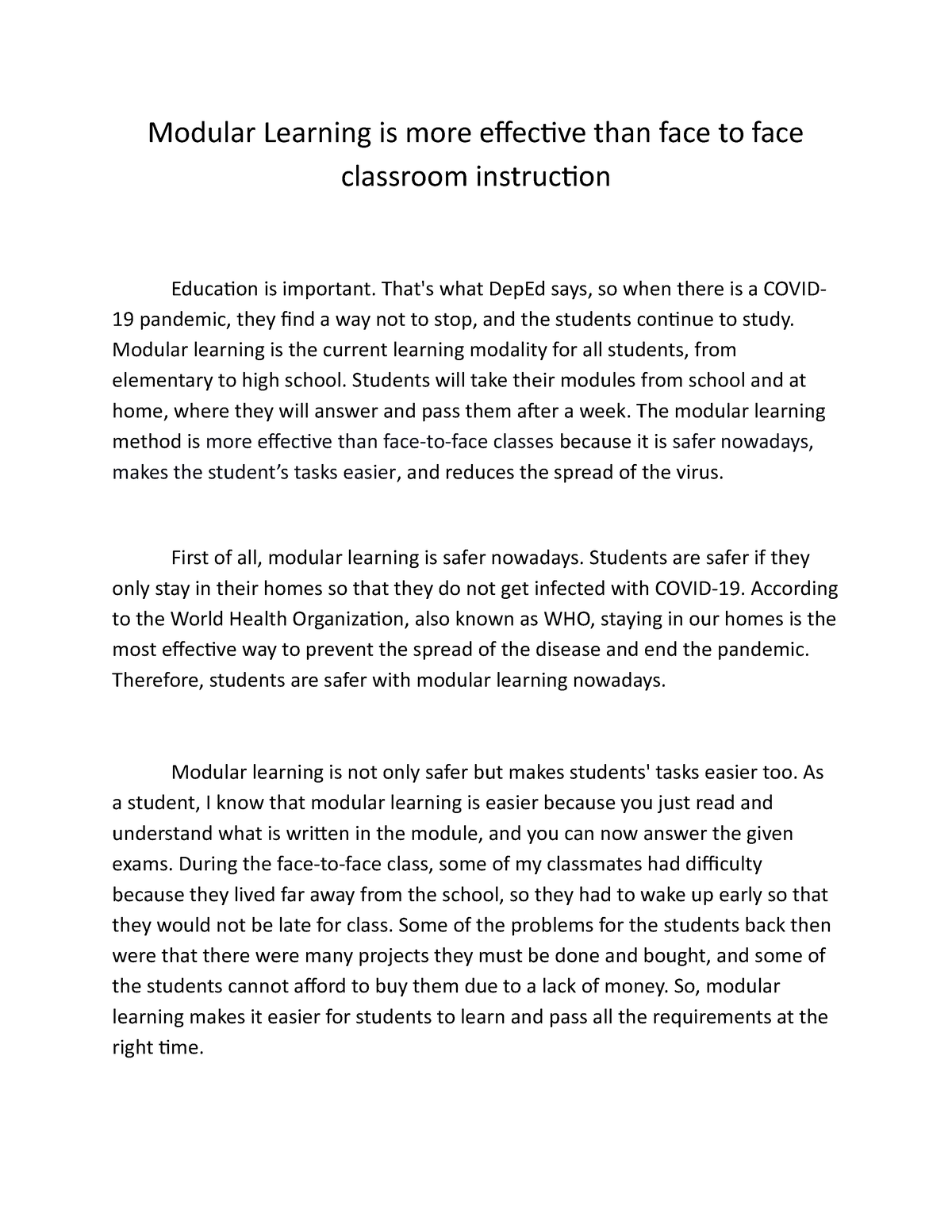 expository essay about modular learning