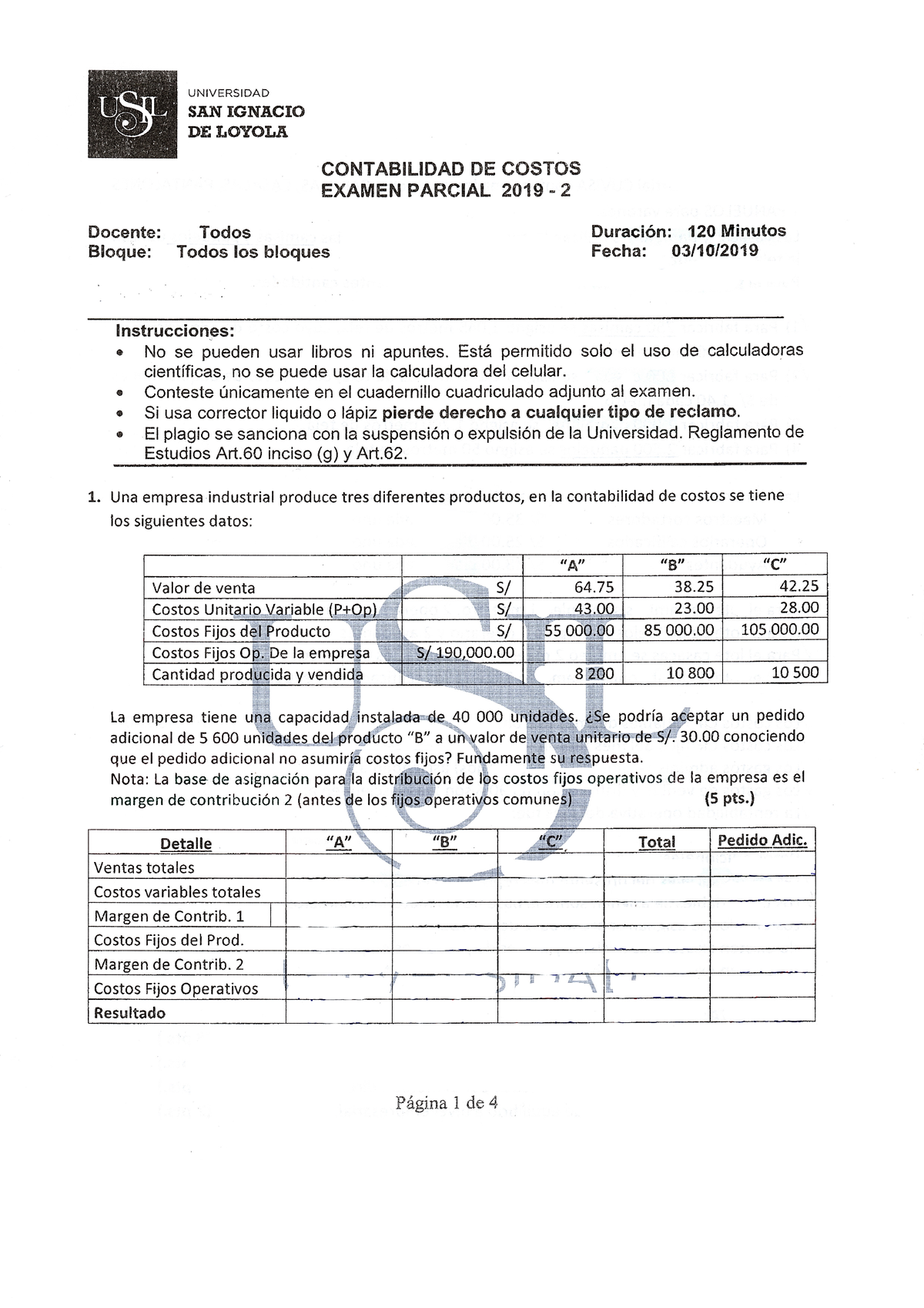 2019-2 Examen - Contabilidad De Costos - Studocu