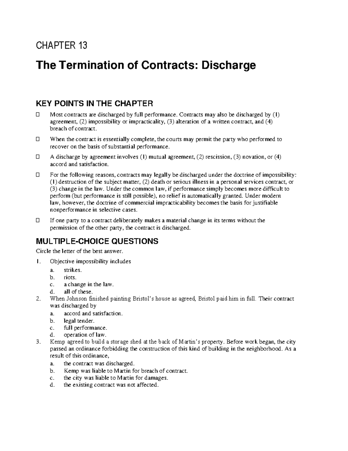 Ch13 The Termination of Contracts Discharge - CHAPTER 13 The ...
