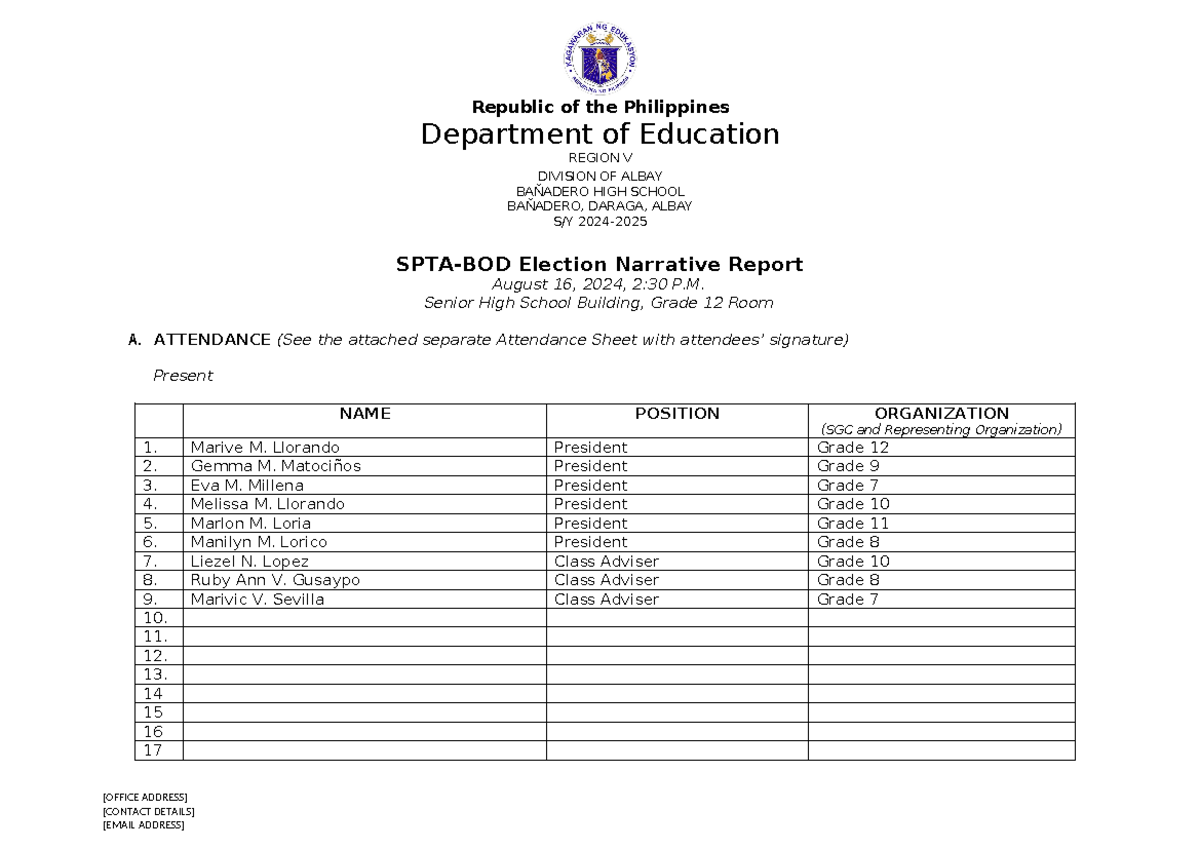 SPTA narrative report 1 - Republic of the Philippines Department of ...