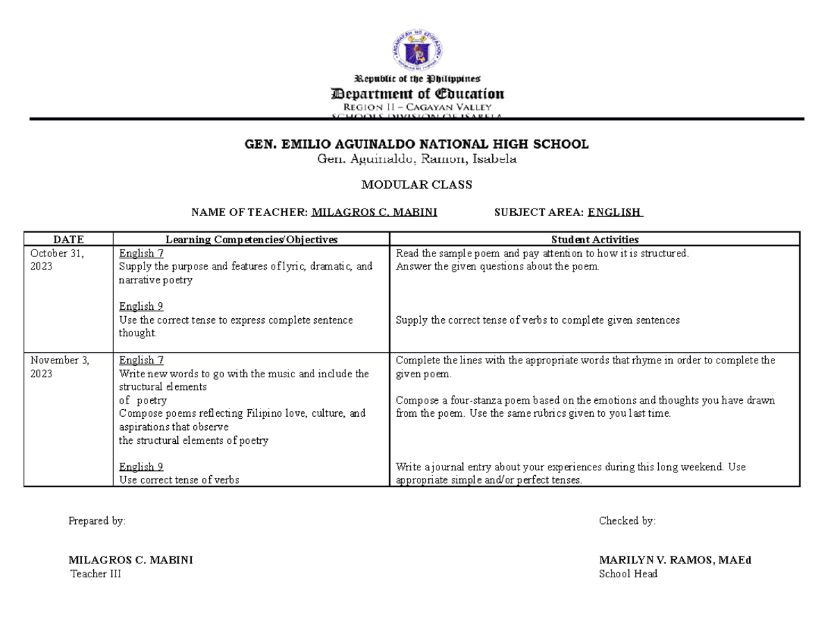 Modular-class-plan - Educational - MODULAR CLASS NAME OF TEACHER ...